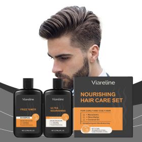 Mens Curly Coily Hair Shampoo & Conditioner Set, Frizz Tamer Ultra Nourishing Hair Care Kit with Macadamia Shea Butter Coconut Oil