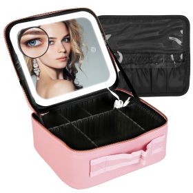 Travel Makeup Bag with LED Mirror | Rechargeable Makeup Organizer (Option: S_Pink)