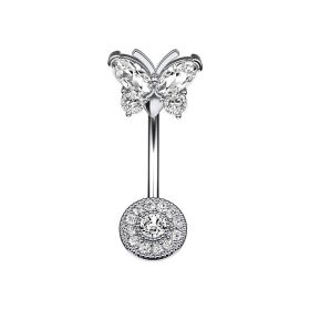 Novel Belly Button Ring Surgical Steel CZ Barbell Butterfly Belly Piercing Jewelry Body Retainer 14G (Option: White)