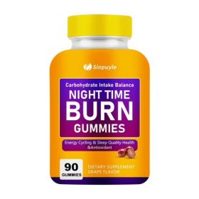 Night Time Burn Gummies, Grape Flavored, Vegan & Gelatin-Free, Supports Carbohydrate Balance & Healthy Metabolism, 90 Gummies (Option: 1)