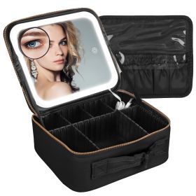 Travel Makeup Bag with LED Mirror | Rechargeable Makeup Organizer (Option: S_Black)