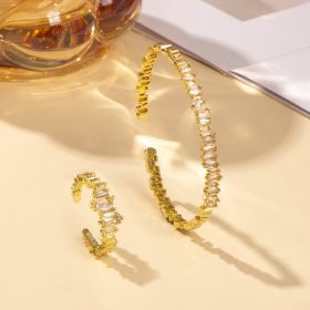 2pcs Fashionable Women's Cubic Zirconia Decorative Wristband, Irregularly Inlaid With Open Wristband Rings, Suitable For Matching With Daily Clot (Option: Gold)