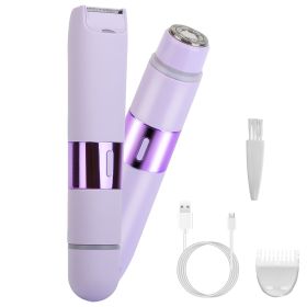 2-in-1 Bikini Trimmer for Women – Cordless IPX5 Waterproof Body Shaver for Wet & Dry Use (Option: Purple)